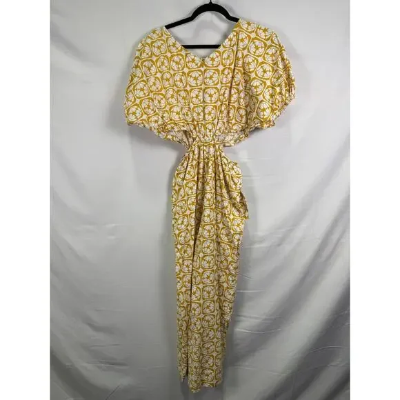 Rebecca Taylor NYC Yellow Floral Wide Leg Jumpsuit Size 8 with Fabric Tear - Picture 5 of 9